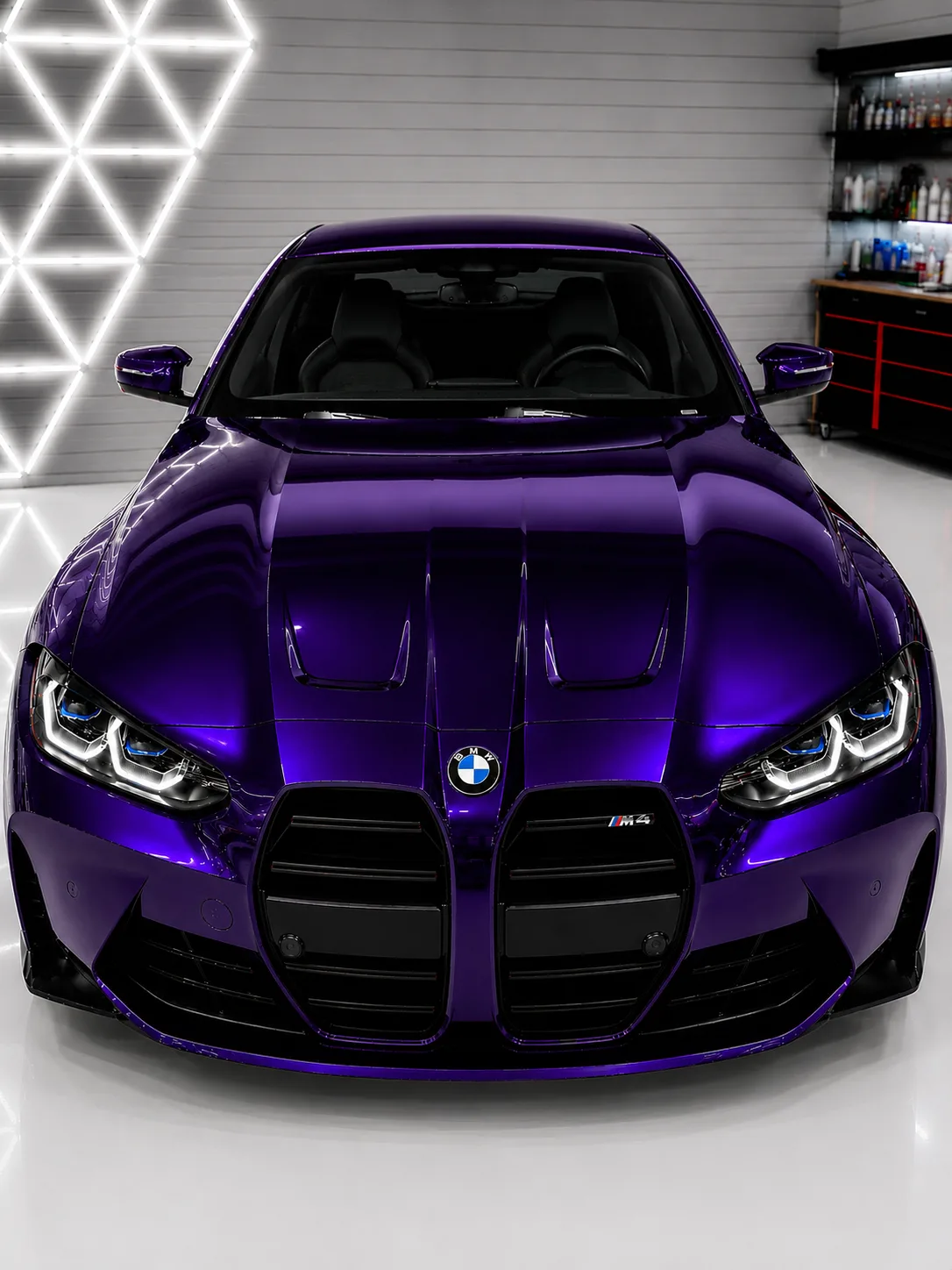 BMW M4 finished in a gloss purple color change vinyl wrap